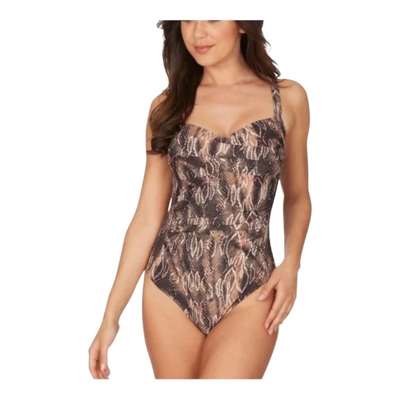 Nip Tuck Swim Joanne Rattle Me Twist Front One Piece Brown Swimsuit Size US 10 - Picture 3 of 16